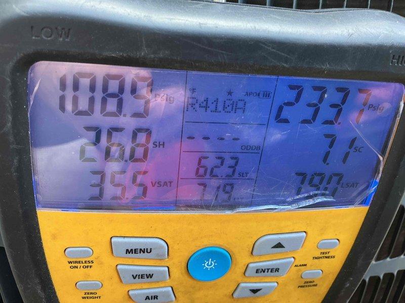 Performed comprehensive air conditioning tune-up on 3-year-old residential cooling system currently under manufacturer warranty. Verified refrigerant charge levels within proper operating range using digital manifold gauges, confirming superheat and subcooling readings within specification. Conducted complete system inspection including all electrical components, contactors, capacitors, and safety controls. Evaluated outdoor condensing unit operation, verified proper fan motor function, and inspected condenser coil condition. All components tested and found operating properly within manufacturer specifications. System confirmed fully operational with no deficiencies noted.