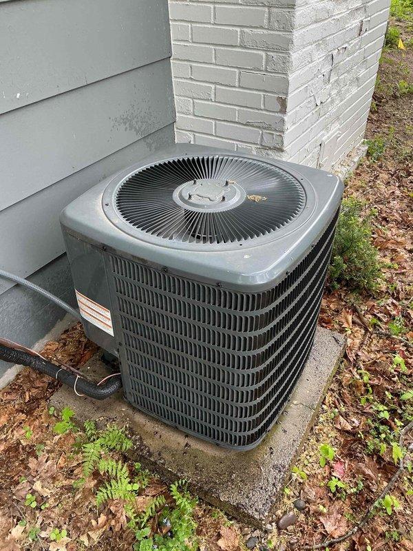 Completed repair work on Goodman air conditioning system. Rinsed outdoor condenser coil with water only without disassembly to restore heat transfer efficiency. Replaced dual run capacitor (35+7.5 MFD) and contactor (3-pole, up to 50 amp) to ensure reliable compressor and fan motor operation. Verified proper operation of all system components and confirmed unit is functioning correctly.