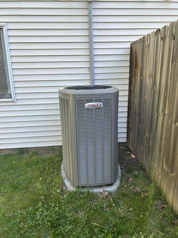 Performed comprehensive maintenance on 2019 Lennox air conditioning system including full component testing, coil cleaning, air filter replacement, and condensate drain line clearing. All system components tested within normal operating parameters with 20-degree temperature split confirmed. Addressed thermostat compatibility concern regarding recently installed M30 Wi-Fi thermostat; confirmed unit functions properly for heating and cooling operations despite Wi-Fi connectivity limitations, and provided upgrade options for smart thermostat which were declined.