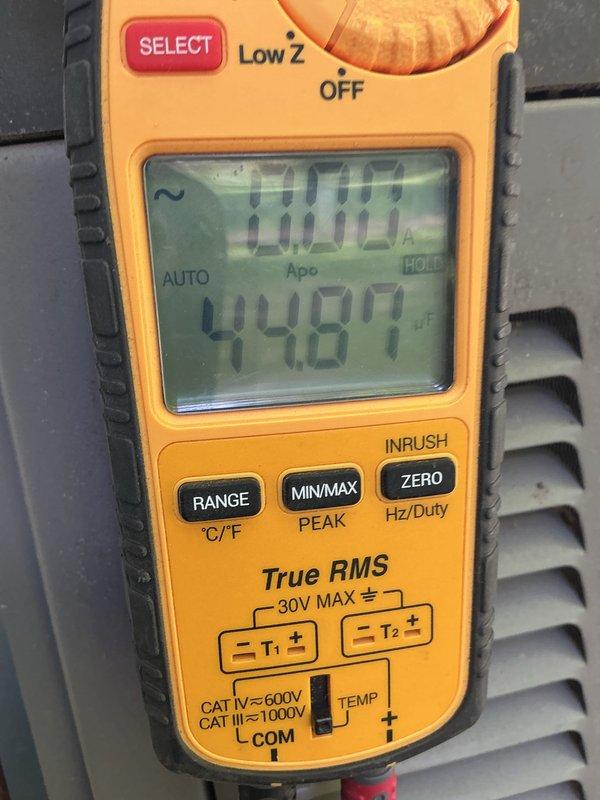 Completed comprehensive AC maintenance tune-up on 16-year-old R410A system. System inspected and found to be clean and operating within normal parameters; documented electrical readings and equipment condition with diagnostic multimeter. Comfort advisor consultation provided regarding system age and future considerations.