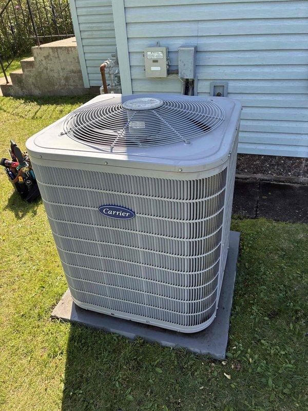 Completed comprehensive preventive maintenance on both air conditioning system and boiler. The 14-year-old Carrier AC unit received full inspection including condenser coil cleaning, electrical testing with all readings within manufacturer specifications, air filter verification, condensate drain clearing, and refrigerant charge confirmation with proper temperature differential of 22-23 degrees. The recently installed boiler and water heater underwent routine maintenance including cleaning of standard components, condensate trap servicing, and ignition rod cleaning. Both systems were operationally tested and confirmed functioning properly with no issues identified.