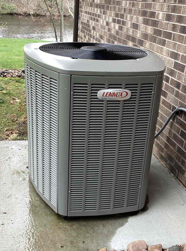 Completed comprehensive 8-12 point air conditioning tune-up on 6-year-old Lennox FRP system. Performed outdoor condenser cleaning, flushed interior condensate drain line, inspected air filter, replaced dehumidifier filter, and conducted full system operational testing to verify proper equipment performance.