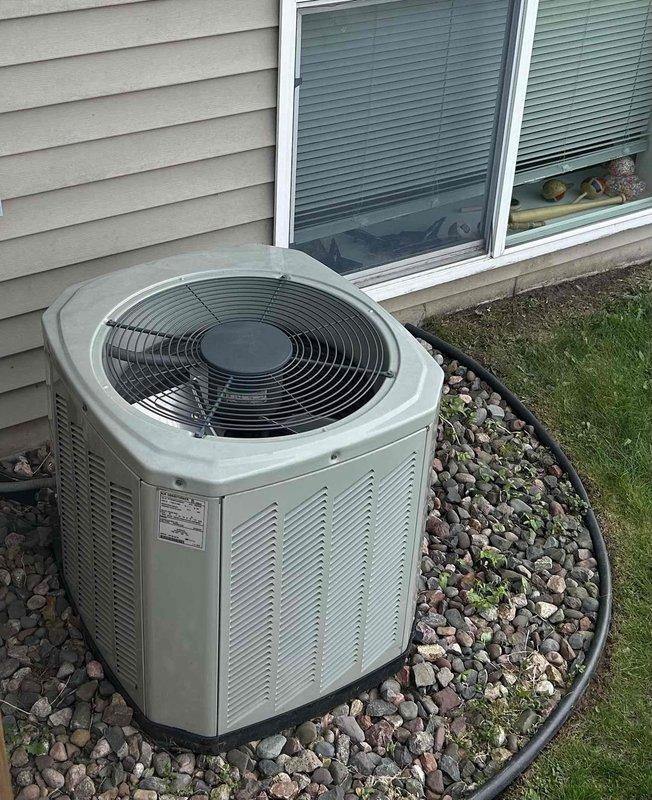 Completed comprehensive tune-up on 19-year-old FRP air conditioning system at duplex property, including cleaning of outdoor condenser unit, testing of all electrical components, and cleaning of indoor drain line. During inspection, observed system beginning to freeze up, indicating potential refrigerant or airflow issue requiring owner consultation for repair recommendations. Same technician will return to service second unit covered under membership agreement.