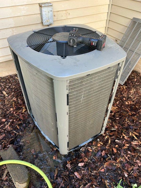 Responded to a no cool condition on a 2-year-old system displaying alarm ID 413 (high pressure switch lockout) on the S30 thermostat. Upon arrival, confirmed the outdoor unit was not operating. Inspection revealed the condenser coil was extremely dirty with multiple layers of debris buildup severely restricting airflow, causing the high pressure safety to trip. Removed access panels and performed a thorough deep cleaning of the condenser coil to restore proper airflow and heat rejection. System returned to normal operation after coil cleaning was completed.