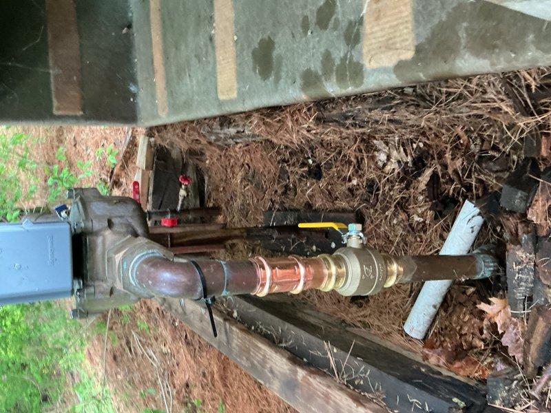Responded to a water leak on an irrigation system caused by a frozen and broken 1.5-inch brass ball valve. Successfully removed the damaged valve and installed a new 1.5-inch brass ball valve with compression fittings on the copper irrigation line. Unable to pressure test the repair for leaks as the municipal water supply to the system remains shut off by the city.