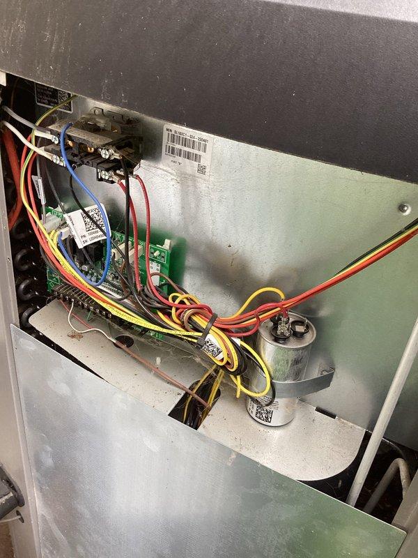 Completed routine membership AC tune-up on 6-year-old Lennox condenser unit. System inspection confirmed effective cooling with good temperature splits, clean air filter, solid electrical connections, and refrigerant levels within acceptable range. External unit showed accumulation of leaves and cottonwood debris but was otherwise clean. During testing, capacitor was found to be out of range, which could cause compressor failure and system shutdown. Replaced defective capacitor to restore proper operation and prevent potential equipment failure. All system parameters verified within manufacturer specifications upon completion.