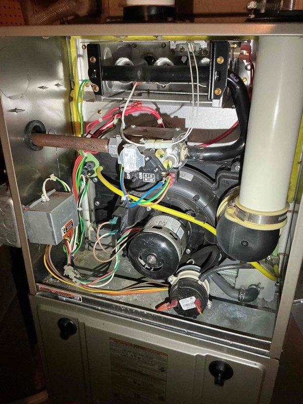 Completed annual cooling maintenance visit on 9-year-old Bryant air conditioning system. Performed comprehensive inspection including contactor, capacitor, condenser coil, compressor, and refrigerant charge verification—all components found in good working condition. Checked indoor evaporator coil, control board, and measured temperature drop across system, confirming proper operation at approximately 20 degrees. Noted furnace filter beginning to show dirt accumulation and advised replacement. All systems operating as designed with no deficiencies identified or corrective actions required.