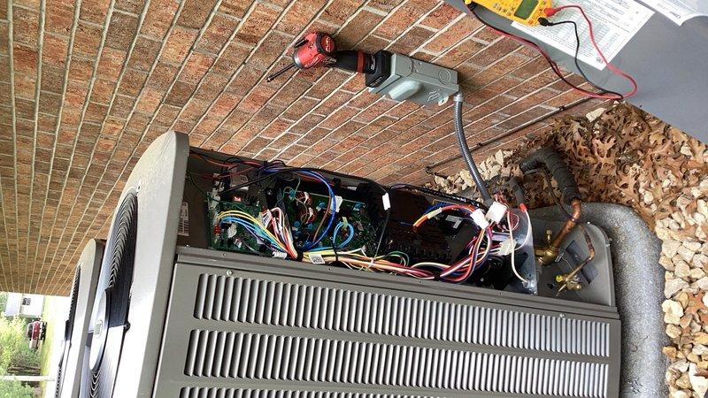 Responded to no cool call on east side system with S40 thermostat displaying Service Urgent error code 163 indicating failure to communicate with outdoor refrigerant leak detector control. Inspected electrical connections at outdoor unit, found connections secure. Cycled power to system, clearing error code and restoring proper communication between thermostat and leak detection system. Performed multiple operational tests confirming system cooling properly with 20-22 degree temperature split across evaporator coil. Advised that if communication error reoccurs, outdoor leak detector control board will require replacement. System operational at time of departure.