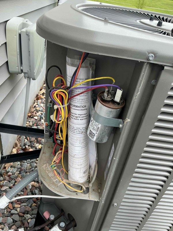 Completed annual cooling maintenance visit on residential split system air conditioning unit. Performed comprehensive AC tune-up inspection including evaluation of outdoor condensing unit and indoor air handler components. During operational testing, identified deteriorated capacitor with visible rust and corrosion that could lead to system failure. Successfully replaced faulty capacitor with new component, restoring unit to proper operating condition. Verified all electrical connections, tested compressor operation, and confirmed system cooling performance meets manufacturer specifications. Unit now operating efficiently and reliably for continued seasonal use.