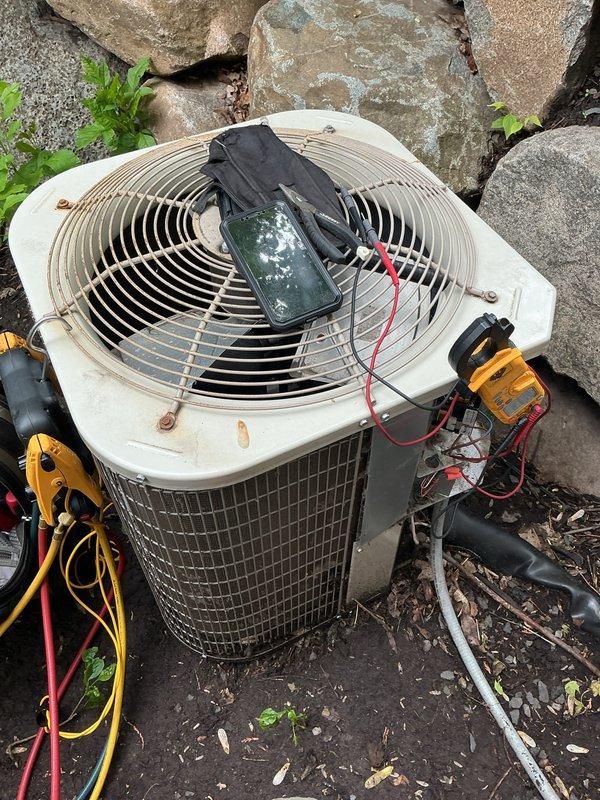# HVAC Maintenance - Agreement Summary

Performed annual cooling system tune-up on 11-year-old AC unit. All major components including contactor, compressor, and fan motor tested within specifications. Refrigerant levels confirmed at proper charge. Capacitor tested out of acceptable range and was replaced. System tested for proper operation following repair and confirmed fully operational.

---

# Detailed Technical Description

Completed comprehensive annual preventive maintenance inspection on an 11-year-old residential air conditioning system as part of ongoing maintenance agreement. Upon arrival, conducted systematic evaluation of all critical system components to ensure optimal performance and identify any potential issues.

**Diagnostic Testing Performed:**

Utilized digital multimeter and refrigerant gauges to perform thorough electrical and refrigerant system diagnostics. Measured voltage and amperage at contactor to verify proper electrical supply and load characteristics. Tes
