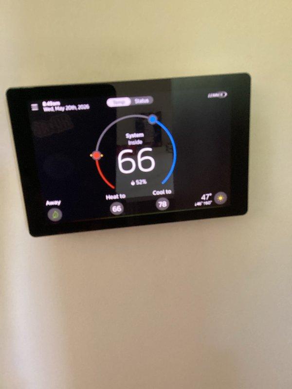 Completed annual cooling maintenance and tuneup on residential air conditioning system. Upon inspection, identified failing contactor with low voltage readings and severe corrosion on compressor terminal housing with heavy debris accumulation. Replaced defective contactor to restore proper system operation. Verified thermostat programming and setpoints functioning correctly at 66°F heat and 78°F cool settings.