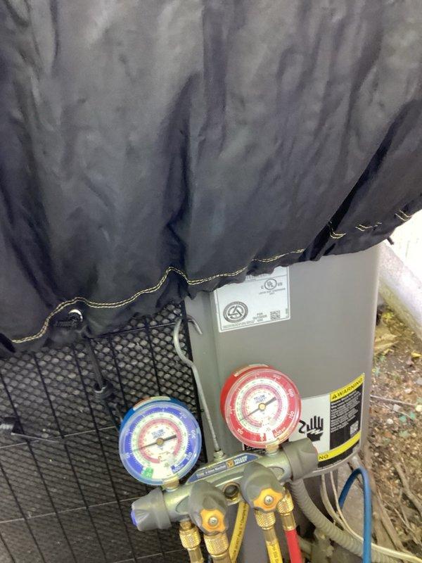 Completed spring preventive maintenance tune-up on residential air conditioning system under maintenance agreement. Installed customer-supplied furnace filter and performed comprehensive system diagnostics including temperature differential measurements and refrigerant pressure testing. System is operating within normal parameters at this time. Dual capacitor readings measured at 35.2/4.7 MFD against rated specifications of 35/5 MFD, indicating component is at borderline service life threshold and will likely require replacement within the next 12 months. Provided estimate for capacitor replacement to address anticipated future failure.