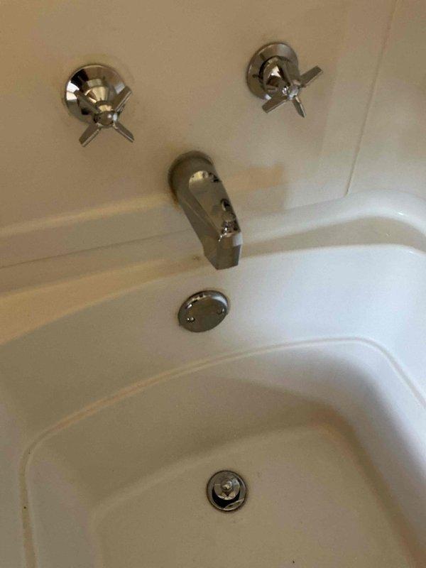 Responded to a leaking shower valve within the wall cavity. Removed the existing failed valve assembly and installed a new two-handle tub and shower valve with chrome trim, including cross-handle controls and tub spout with diverter. Replaced the bathtub drain strainer and overflow cover plate to complete the fixture upgrade. All components installed to manufacturer specifications with a one-year warranty on parts and labor.