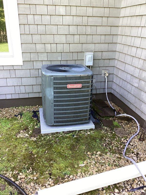 Completed preventive maintenance tune-ups on two residential air conditioning systems. Performed comprehensive inspections of both units, verified furnace filters had been recently changed, and confirmed humidifiers were properly shut down for the cooling season. Identified maintenance needs including drain line and drain spud replacement required for one humidifier system on future visit. Both HVAC systems tested and confirmed operational. Noted the older Goodman condensing unit exhibited slightly low refrigerant pressures, likely attributable to cooler ambient temperatures and minimal cooling load conditions. Advised homeowner to monitor cooling performance once outdoor temperatures increase and contact for service if cooling capacity appears diminished compared to previous season.