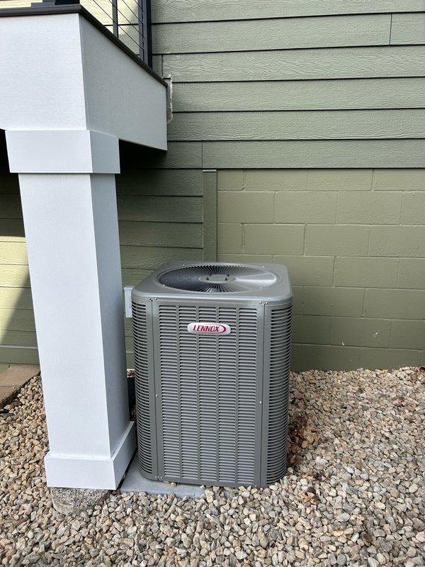 Completed comprehensive AC tune-up and preventative maintenance on Lennox cooling system. Performed full system inspection including thermostat operation, air filter, blower assembly, outdoor condenser coil condition, electrical components, contactor, capacitor, and condensate drain line. Verified refrigerant charge and measured temperature split across evaporator coil. All operational readings measured within normal parameters with no mechanical deficiencies or safety concerns identified. System demonstrated proper cooling cycle operation and met manufacturer specifications. No repairs required at this time.