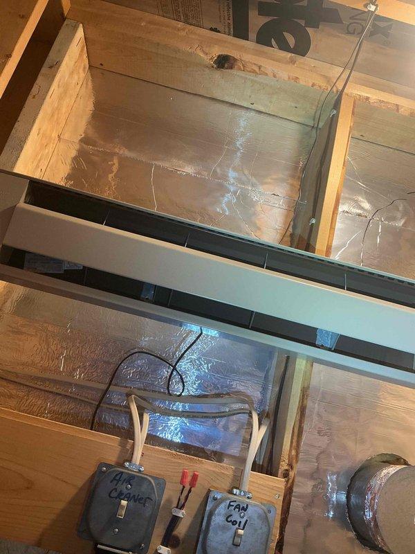 Completed evaporator coil cleaning service on fan coil unit located in attic space. Coil had significant buildup requiring treatment with Nu-Calgon Evap-Fresh No Rinse coil cleaner and disinfectant to restore proper airflow and system efficiency. System tested and returned to normal operation upon completion.