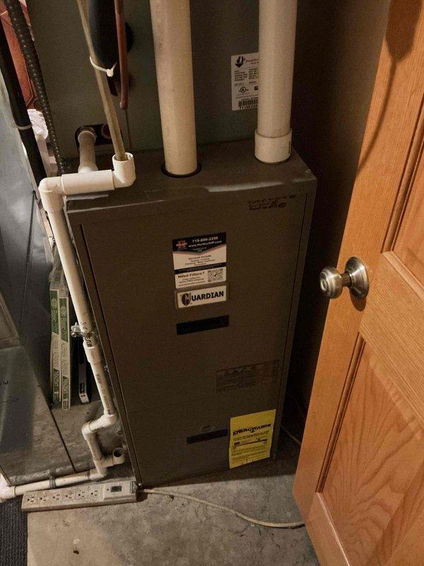 Completed 8-12 AC tune-up on 7-year-old Guardian FRP system. Performed thorough cleaning of outdoor condenser unit, removing debris from coil fins and inspecting protective grille. Tested all electrical components including disconnect box, verified proper voltage and amperage readings, and confirmed operational status of compressor and condenser fan motor. Ran system through full cooling cycle to verify proper refrigerant charge and temperature differential across evaporator coil. All components operating within manufacturer specifications.