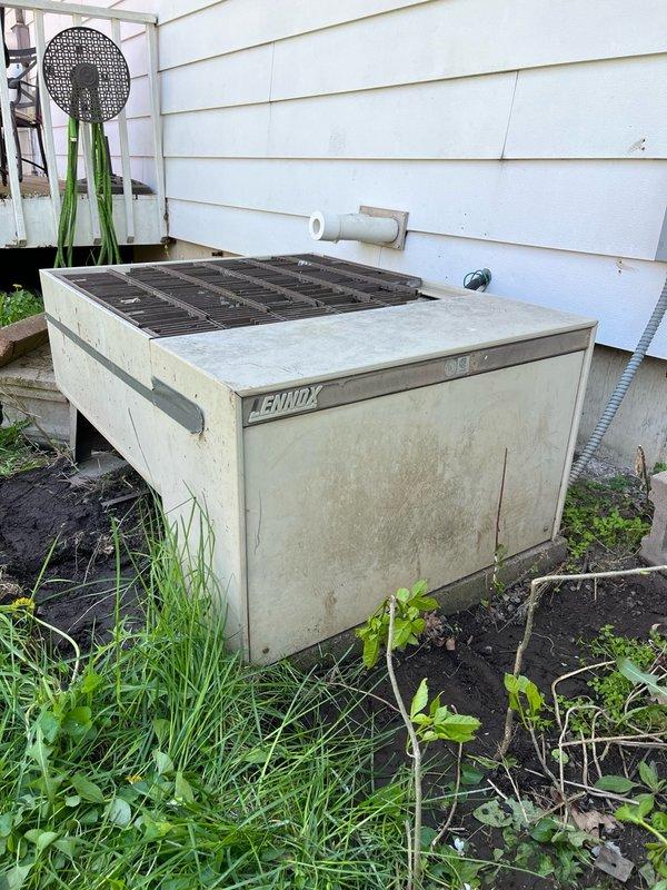 Performed AC inspection and tune-up on residential Lennox system for insurance assessment following hail damage to outdoor condensing unit. Evaluated condenser coil damage and determined that while minor fin damage is present, the majority of coils remain functional with only a couple of severely bent sections that are not repairable. System is currently operational and cooling adequately despite cosmetic damage. Unit operates on R-22 refrigerant, which is now obsolete with limited parts availability and high service costs for future repairs. Discussed potential unit relocation requirements due to planned deck addition and door installation adjacent to current condenser placement. Provided consultation on repair versus replacement options, noting that given the age of equipment, R-22 phase-out, and hail damage, replacement with modern equipment may be more cost-effective long-term solution than attempting coil repairs. Documented equipment condition with photographs of both indoor furn