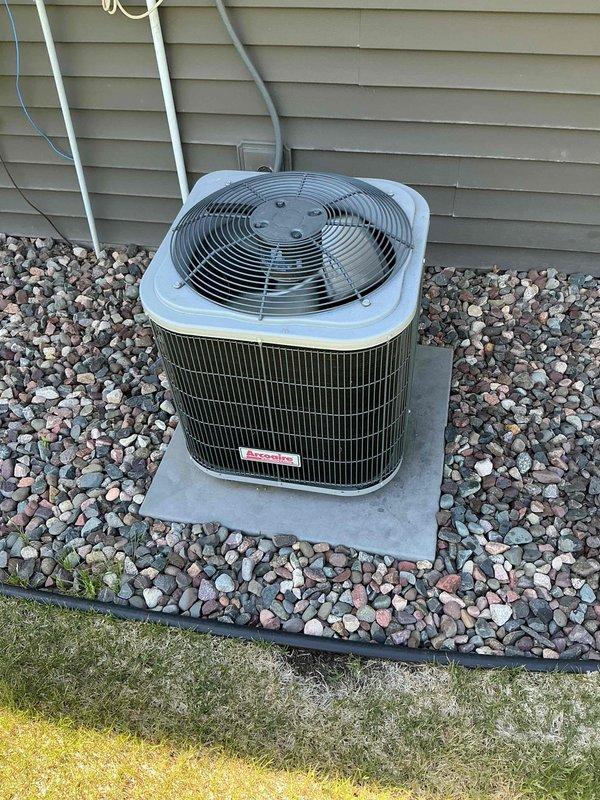 Completed comprehensive 12-4 AC tune-up on 5-year-old Arcoaire FRP system. Performed thorough cleaning of outdoor condenser unit, inspected and tested all HVAC components including indoor air handler and furnace, verified proper operation of electrical connections and refrigerant lines. All equipment tested and running within normal operating parameters.