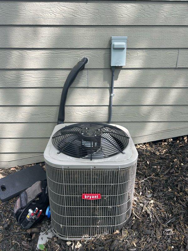 Completed annual preventative maintenance on Bryant air conditioning system. Performed comprehensive inspection including thermostat operation, filter condition, blower assembly, outdoor coil condition, electrical components, contactor, capacitor, condensate drain, refrigerant operation, and temperature split across the system. All readings were normal and within manufacturer specifications. Confirmed proper cooling operation with no mechanical issues or safety concerns identified. System is operating as designed with no repairs required at this time.