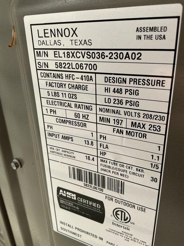 Performed comprehensive preventive maintenance tune-up on Lennox EL18XCVS036 air conditioning system. Removed condenser panels and thoroughly rinsed coil assembly to ensure optimal heat transfer efficiency. Conducted complete electrical inspection including voltage, amperage, and connection integrity—all components found within manufacturer specifications. Verified indoor air filter condition, inspected evaporator drain line for proper drainage flow, and confirmed system startup with proper operation achieving 20-degree temperature split across the coil.