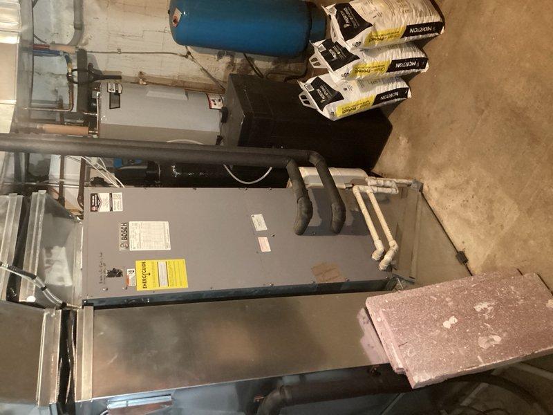 Performed seasonal maintenance and switchover on geothermal heating and cooling system. Switched thermostat from heating to cooling mode, adjusted Ranco control to 47°F setpoint, and verified proper operation of all components including pressures and temperatures on geothermal loop. Monitored system through complete cycle to confirm proper shutdown at setpoint and verified air handler fan operation with thermostat control. Deactivated boiler for summer season. System operational and ready for cooling season.