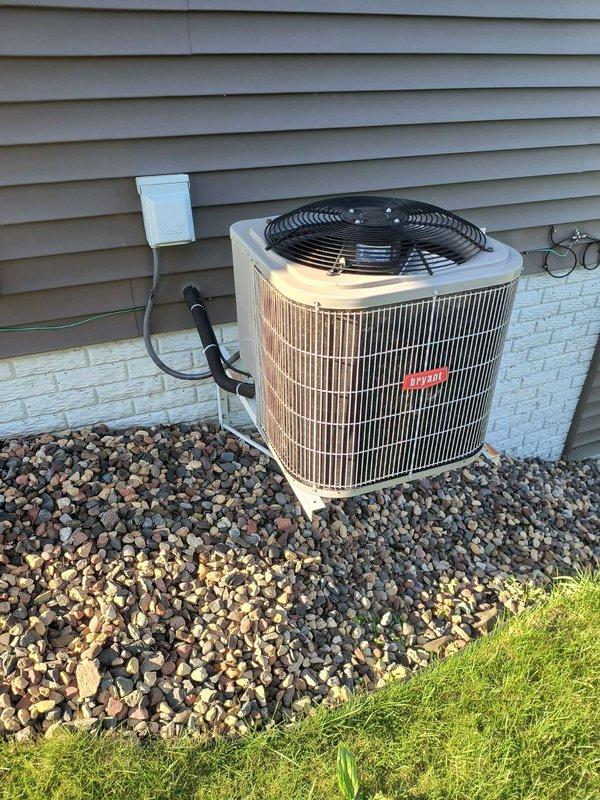 Responded to no cooling complaint on an approximately 8-year-old Bryant air conditioning system. Upon inspection, diagnosed a failed capacitor on the outdoor condensing unit. Replaced the defective capacitor with new component, performed operational test run to verify proper system function, and checked refrigerant charge levels which were found to be within manufacturer specifications. System restored to full cooling operation.