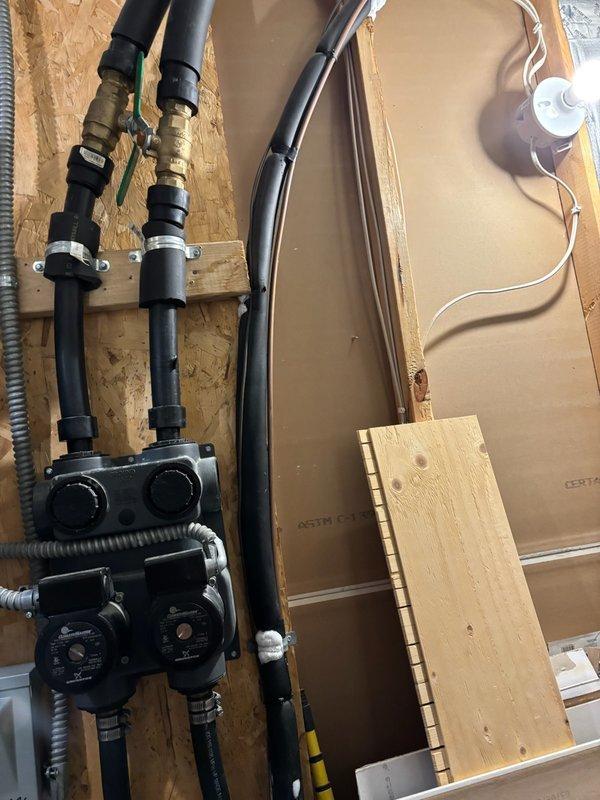 Responded to cooling complaint on 14-year-old geothermal system not maintaining thermostat setpoint. Upon inspection, found evaporator coil completely iced over with frozen lineset extending to geothermal heat pump. Identified root cause as insufficient airflow due to blower speed set incorrectly at low setting. Adjusted blower speed from low to medium-high to increase airflow across evaporator coil. Disabled cooling mode at thermostat and set fan to continuous operation to facilitate ice thaw process. Return visit required to verify complete system thaw and confirm proper cooling operation after airflow correction.