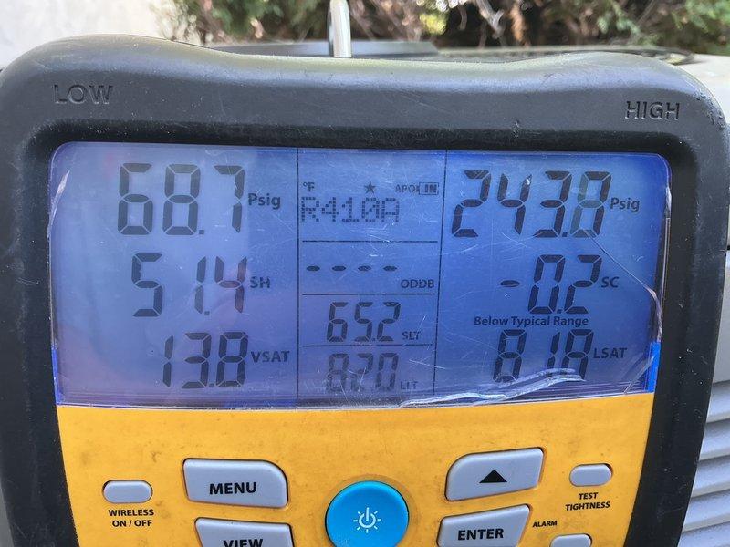 Responded to no cool complaint on residential air conditioning system under warranty. Upon arrival, confirmed unit was blowing warm air with previous coil cleaning already attempted. Performed diagnostic testing with refrigerant manifold gauges and identified system was significantly low on refrigerant charge. Recharged system to manufacturer specifications and added UV dye to refrigerant circuit to facilitate future leak detection. Verified proper superheat and subcooling readings after recharge, restoring cooling operation. Recommended follow-up appointment for comprehensive leak search and repair to address underlying refrigerant loss issue.
