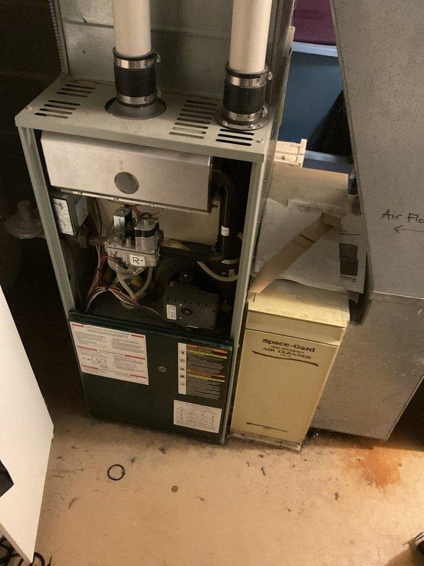 Responded to no cool call on 20+ year old HVAC system. Diagnosed and replaced failed blower motor capacitor on furnace which was completely dead. Inspected blower motor for mechanical issues, confirmed no free play in bearings, and verified proper amp draw after capacitor replacement. Provided website link for customer to order MERV 11 20x25x5 POPUP2200 replacement filter as requested. System restored to operation with follow-up tune-up scheduled for June.
