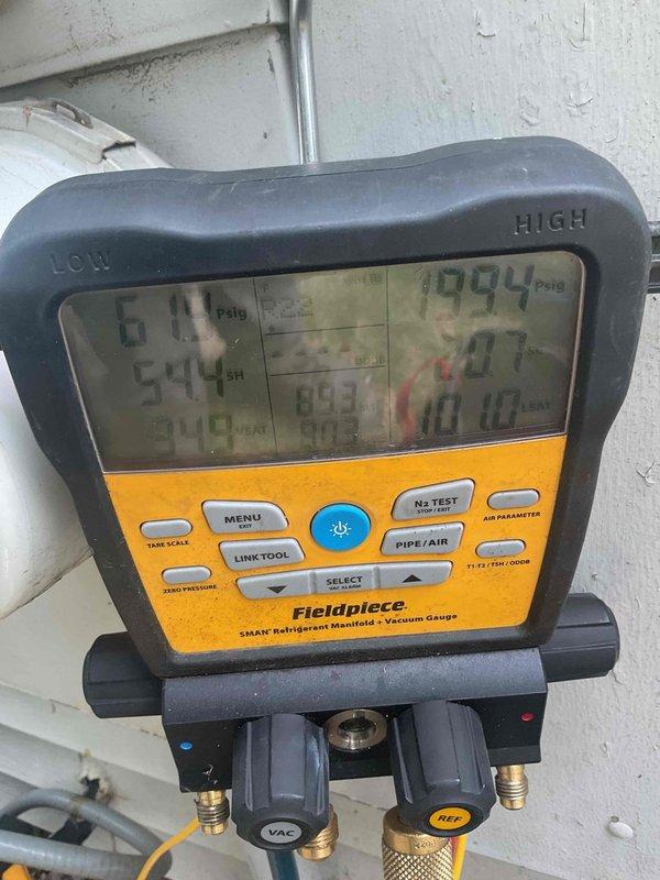 Responded to no cooling call on 25-year-old American Standard air conditioning system where outdoor unit was not running but indoor fan was operational. Diagnosed failed dual-run capacitor and heavily soiled condenser coil restricting airflow. Replaced defective capacitor with proper rated replacement and thoroughly cleaned condenser coil to restore heat transfer efficiency. Verified system operation with digital manifold gauges, confirmed proper pressures and temperatures, and restored full cooling capacity to unit.