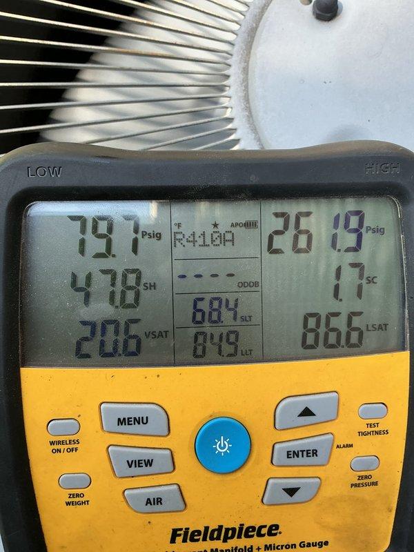 Responded to no cool call on 10-year-old Aire-Flo system with no airflow and water leaking from evaporator coil area. Upon arrival, found evidence of frozen evaporator coil with ice remnants still present. Diagnosed low refrigerant charge using manifold gauges, which confirmed system was operating below manufacturer specifications. Recharged system to proper levels and recommended further evaluation for potential leak repair and comfort advisor consultation.