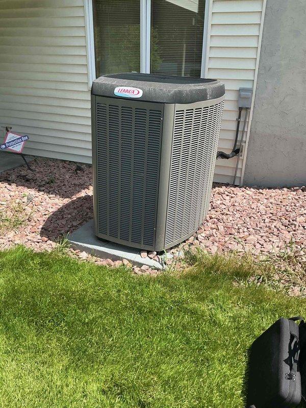 Responded to a no cool call on a 12-year-old Lennox air conditioning system. Upon inspection, diagnosed the unit as low on R410A refrigerant by approximately 5 pounds, indicating a leak in the system. Discussed repair options with the homeowner, who requested a service advisor consultation to review replacement alternatives. Provided detailed repair options via email for homeowner consideration.