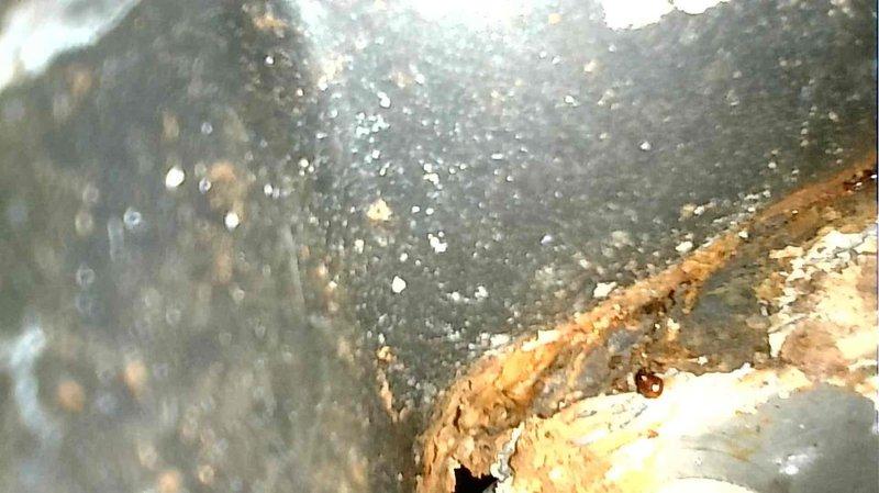 Responded to no cooling call on 10+ year old Goodman HVAC system (Model: CAPF3636B6DB). Upon inspection, discovered cracked A-coil drain pan with active leakage draining into furnace blower compartment. Documented extensive rust damage and deterioration to condensate pan assembly. Provided estimate for complete A-coil and drain pan replacement due to age of equipment and severity of corrosion.