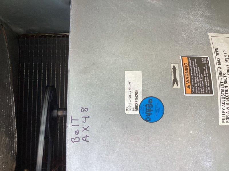 Responded to no cooling complaint on rooftop unit serving Euro Auto shop area. Upon inspection, discovered failed blower bearings causing unit malfunction. Found blower wheel shaft warped and spinning loose, requiring replacement. Bearing brackets also damaged from bearing failure and need replacement. Documented equipment condition with photos showing unit markings and belt specifications. Completed parts request form for all necessary components and submitted for procurement. Unit remains non-operational pending parts availability and follow-up service appointment for repairs.