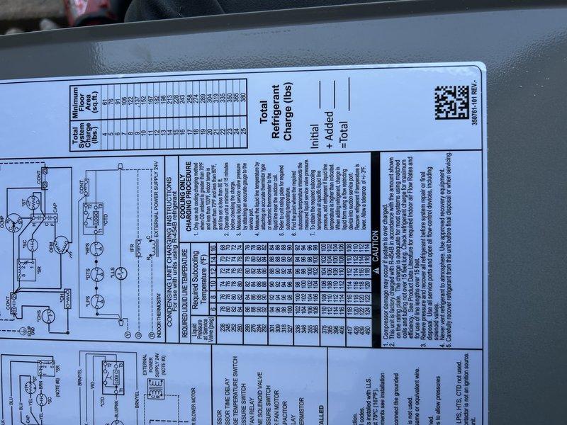 Responded to no cooling complaint with uneven temperatures between upper and lower levels. Inspected air conditioning system and verified clean air filter. Examined supply trunk configuration off plenum for proper reducing fittings to ensure adequate airflow distribution throughout home. Measured total external static pressure at 0.5-0.6 inches water column, confirming acceptable range. Adjusted constant fan setting to 600 CFM and recommended homeowner utilize continuous fan operation to improve air circulation and temperature balance between floors.

Performed outdoor unit diagnostics and refrigerant charge analysis. Connected manifold gauges and measured subcooling at approximately 2°F, indicating system is undercharged. Reviewed equipment data plate specifications for proper refrigerant charge requirements. Recorded ambient temperature at outdoor unit at 80.6°F. Advised homeowner of low refrigerant charge condition requiring additional refrigerant to restore proper cooling capacity.
