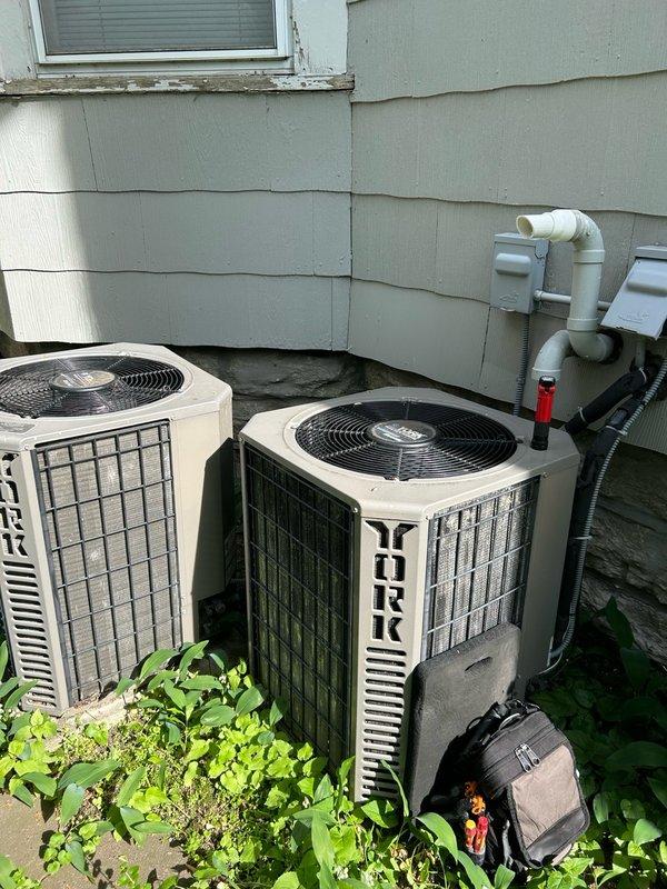 Responded to a no cooling call on a recently installed York air conditioning system. Upon inspection, discovered damaged low voltage wiring that had snapped off when handled. Cut back and re-terminated all low voltage wiring at both the indoor air handler and outdoor condenser unit. Rewired all control connections, verified proper operation of outdoor unit components including contactor and capacitor. Adjusted blower cooling speed settings to optimize system performance. Restored power to the system and confirmed all electrical connections were secure and functioning properly. System tested and operating normally upon departure.
