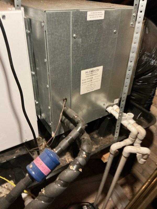 Responded to no cooling complaint on high velocity HVAC system. Diagnosed failed control board in air handler unit that was intermittently sending 24 volts to system components, preventing proper cooling operation. Removed defective control board and installed replacement unit, restoring proper voltage delivery and system functionality. Verified system operation and confirmed cooling restored.