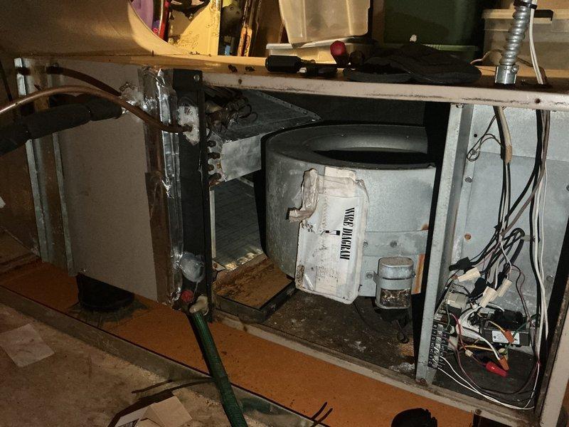 Responded to no cooling complaint on 20-year-old attic air handler system accessed via garage attic entry. Verified high voltage power supply to control board at air handler unit and tested output circuits. Diagnostics confirmed complete control board failure with no power output to system components. Documented failed control board with photographic evidence showing air handler unit and electrical connections. Submitted parts request form for repair estimate and scheduled follow-up estimate appointment for complete air handler replacement due to age and condition of existing equipment.