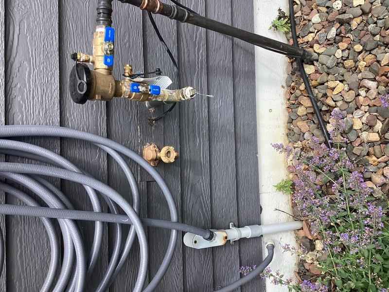 Responded to customer concern regarding sprinkler system and interior plumbing issues following evaluation by another contractor. Investigated reported leak in basement and diagnosed frozen hose bibb requiring replacement. Removed damaged frozen hose bibb and installed new brass hose bibb with ball valve assembly and backflow prevention device on exterior deck mounting point. Verified proper operation of new fixture and tested for leaks. System restored to full functionality with no active leaks detected upon completion.