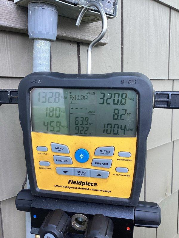 Replaced failed compressor on residential air conditioning system following proper HVAC procedures. System was evacuated, new compressor installed with appropriate refrigerant charging, and all connections pressure tested. Upon completion, verified proper system operation with refrigerant manifold gauges showing correct pressures and temperatures across all parameters. Unit cycling properly and delivering adequate cooling performance.