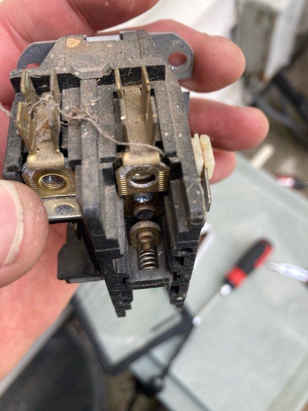 Responded to service call for HVAC system producing abnormal buzzing noise during operation. Upon inspection, identified the contactor as the source of the issue, exhibiting excessive vibration and audible buzzing indicating worn contact points and compromised internal components. Removed the failed contactor and installed a new 3-pole, 50-amp rated replacement unit. Verified all electrical connections were secure, tested system operation, and confirmed unit now runs quietly with proper contactor engagement and no abnormal sounds.
