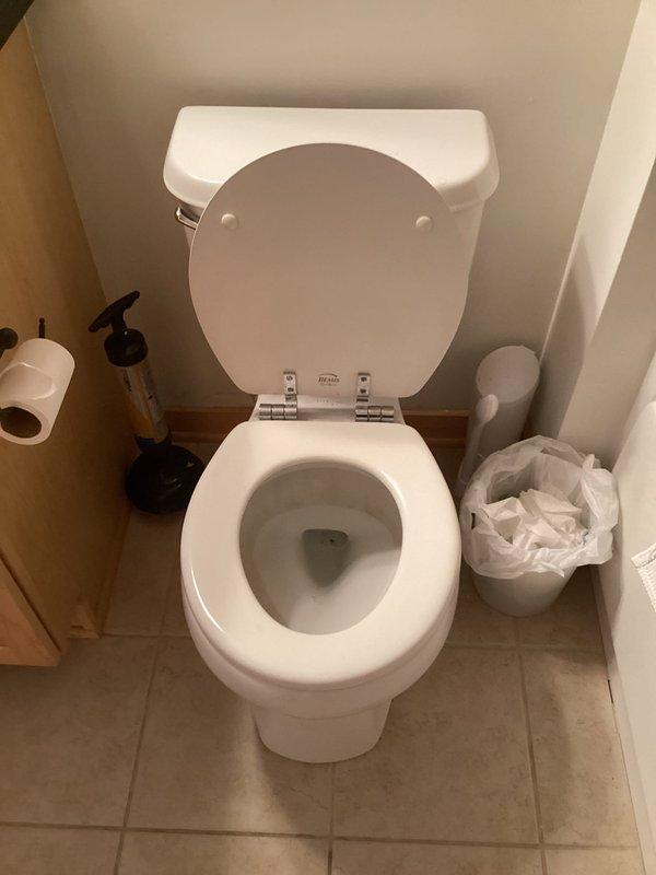 Completed assessment of existing toilet in residential bathroom for replacement project. Unit showed signs of age and frequent clogging issues, though no active leaks or structural damage were present at time of inspection. Documented current fixture configuration including standard two-piece white ceramic toilet with round bowl in compact bathroom alcove with beige tile flooring. Provided quote for complete toilet removal and replacement with Gerber Avalanche model GAV31852, featuring round bowl design and 12-inch rough-in specification to match existing plumbing configuration. Discussed project timeline and scheduling options for prompt installation in multi-level condominium building.