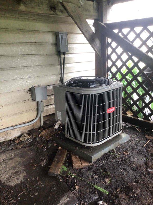 Performed comprehensive tune-up on 7-year-old Bryant air conditioning system. Cleaned outdoor condensing unit, tested all electrical components and verified readings within manufacturer specifications. Measured 20-degree temperature drop across evaporator coil, confirming proper system operation. Noted dirty air filter requiring replacement by homeowner.