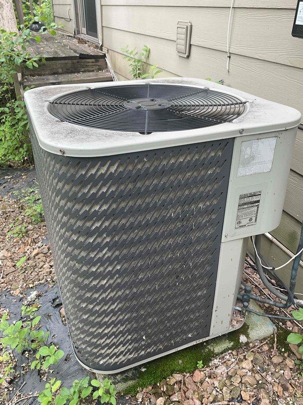 Responded to no cooling complaint on residential air conditioning system. Upon inspection, found unit operational but not producing cold air. Diagnostic testing with manifold gauges revealed critically low refrigerant charge in R-22 system. Due to age of equipment (10+ years), phase-out of R-22 refrigerant, and cost of repair versus replacement, recommended system replacement rather than recharging obsolete refrigerant.