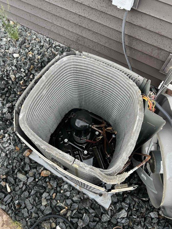Performed comprehensive air conditioning tune-up on 5-year-old residential condensing unit. Completed full system inspection including condenser coil examination, internal component assessment, electrical connections verification, and refrigerant line inspection. All components found operating within normal parameters with no deficiencies identified. Equipment running properly with optimal performance confirmed.