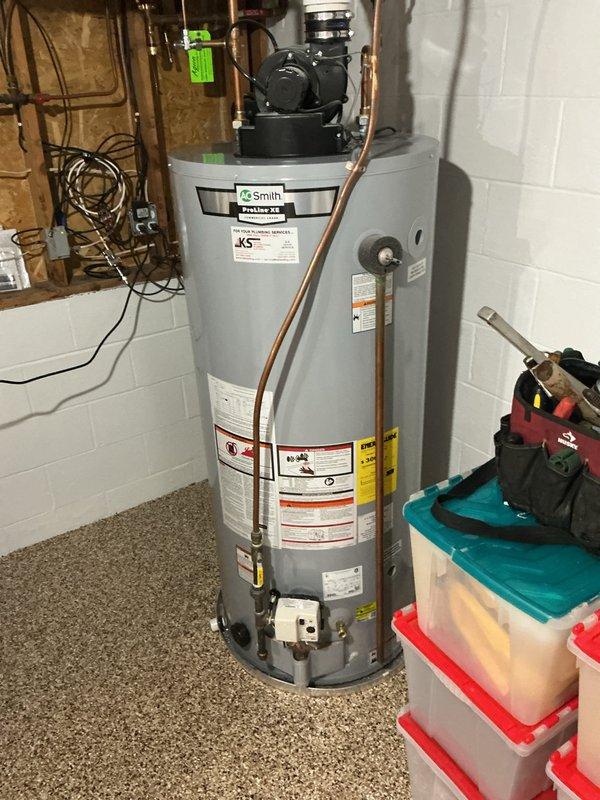 Responded to service call for corroded union fitting on top of recently installed A.O. Smith water heater. Upon inspection, identified corrosion on one of the upper unions connected to the copper supply lines. Successfully replaced the corroded union fitting with new brass union, ensuring proper seal and connection integrity. Tested system for leaks and verified proper water flow and pressure upon completion.