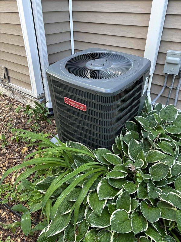 Completed comprehensive A/C maintenance on one Goodman condenser unit utilizing 410A refrigerant under 68-degree ambient conditions. Performed full system inspection including filter, thermostat operation, temperature differential measurement, condenser coil condition, motor operation, capacitor testing, compressor performance, refrigerant charge verification, and condensate drain functionality. Recommended 14x25x1 filter replacement for optimal airflow and contactor replacement due to wear; customer declined contactor service at this time and estimate was provided for future consideration. System operating within normal parameters and cooling effectively upon completion of maintenance service.