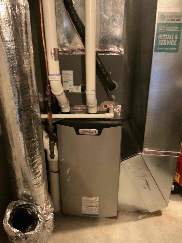 Responded to complaint of inadequate cooling on upper floors and extended run times on main level of multi-story residence with 1-year-old Lennox system. Upon inspection, identified severely restricted airflow caused by improper filter specification. Removed existing filter and installed MERV 8 rated filter per manufacturer specifications. Adjusted blower fan speed settings to optimize air distribution throughout all zones. System tested and verified proper airflow delivery to all levels with balanced temperature control and reduced basement overcooling.
