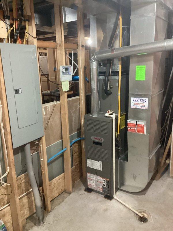Completed Family Rewards cooling maintenance visit on a 19-year-old Lennox air conditioning system. During inspection, identified a failed capacitor reading out of acceptable range and discovered system was low on R22 refrigerant. Due to the phased-out R22 refrigerant status and associated costs, system cannot be recharged to proper operating levels. Scheduled estimate appointment for new system replacement due to age of equipment and refrigerant limitations.